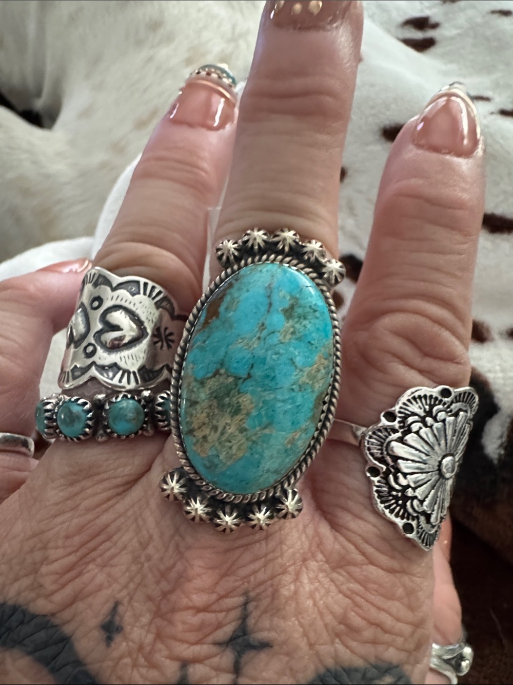 Turquoise Oval Statement Ring in Sterling Finish - Blue